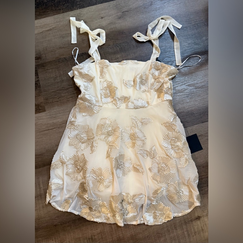 🆕🆕 Lulus Truly Inspiring Ivory Mesh Floral Mini Dress Size XL Prom Wedding Party - Picture 10 of 16